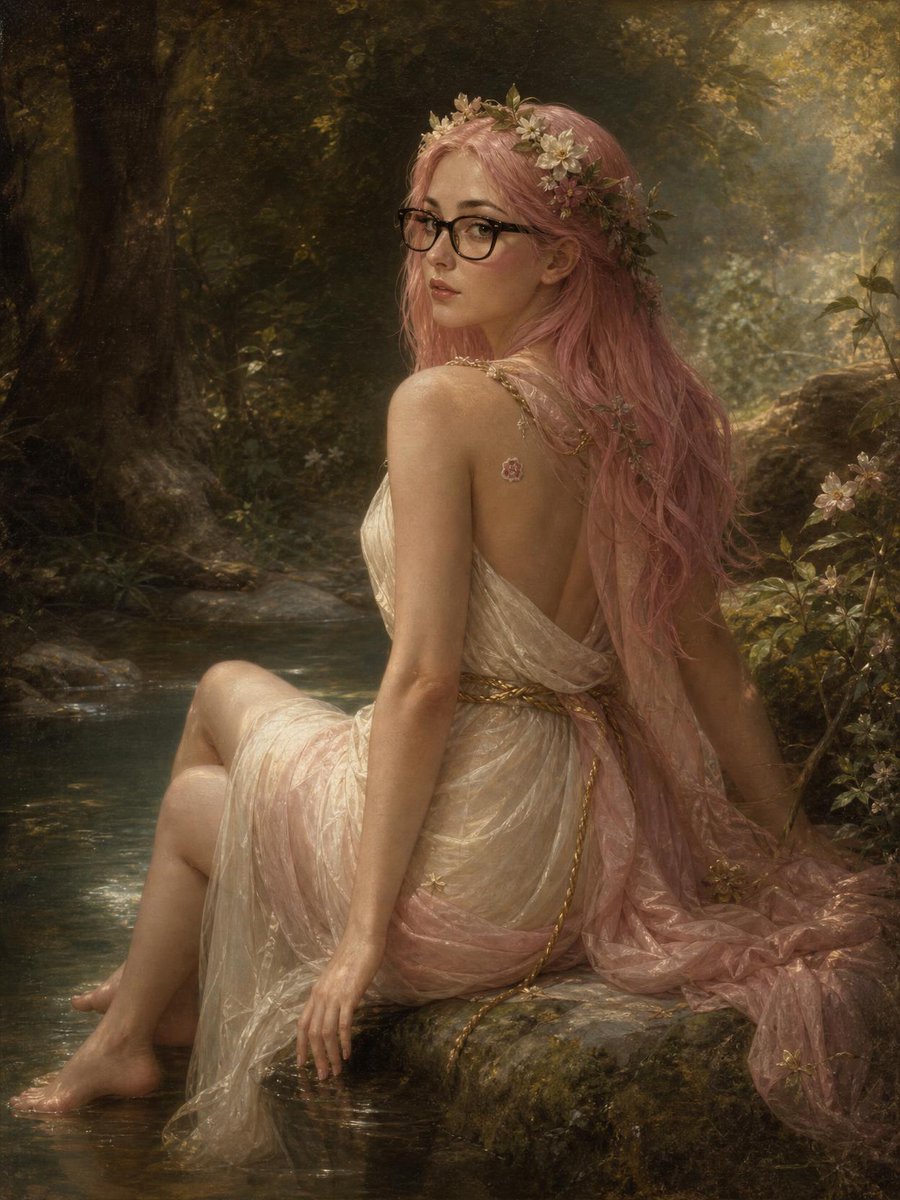 Pink-Haired Nymph in Bouguereau Style