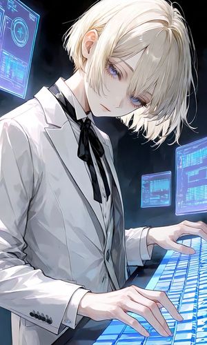 Anime Hacker at Holographic Keyboard AI image template preview