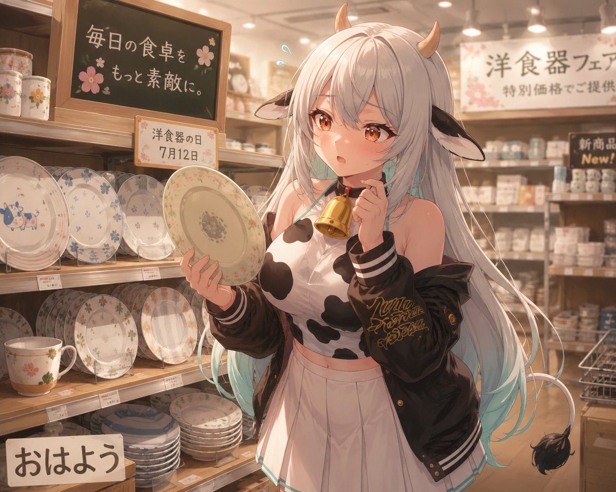Cow Girl in Tableware Shop