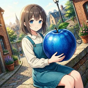 Anime Girl Holding a Blue Apple AI image template preview