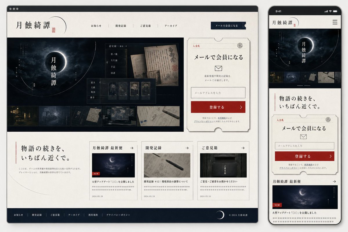 Japanese Mystery Game Website Mockup