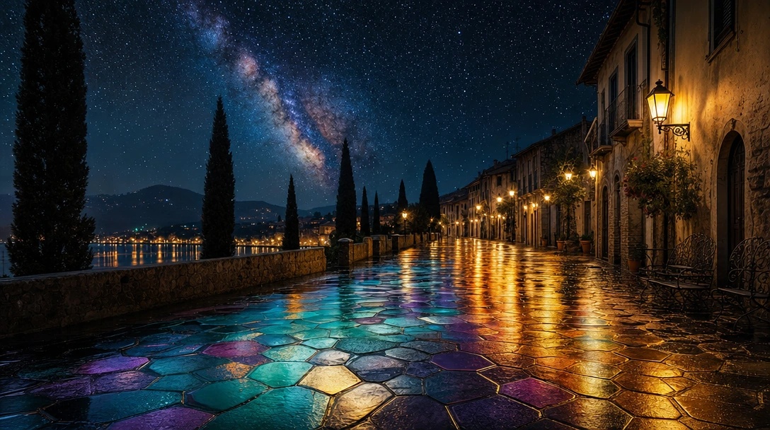 Rainbow Night Lakeside Street