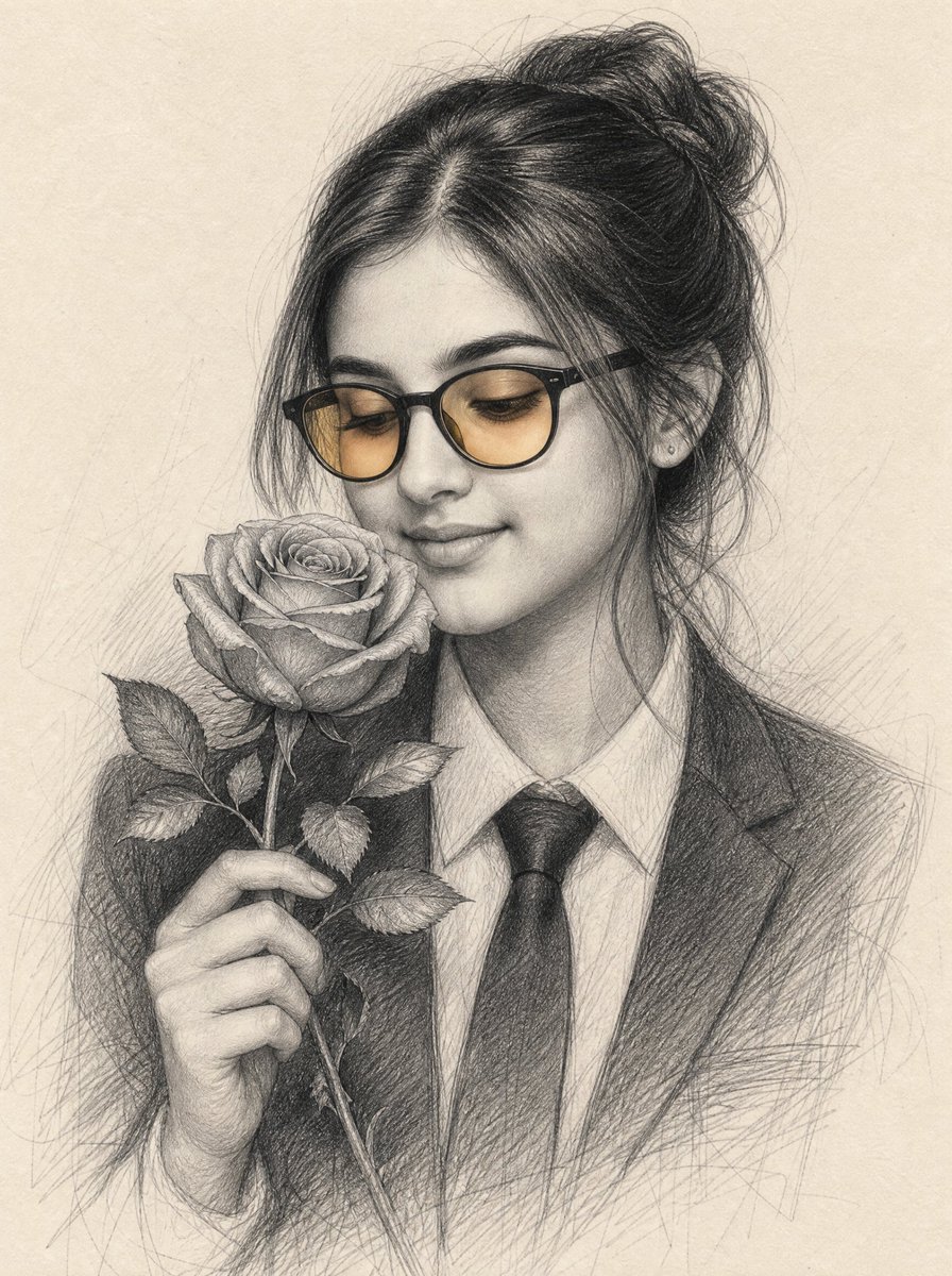 Graphite Portrait Woman With Rose