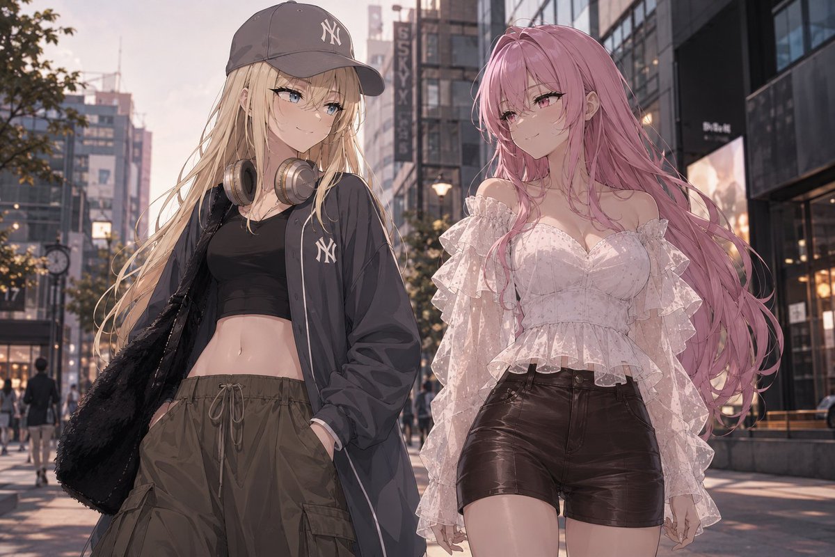 Anime Fashion Girls in City Street