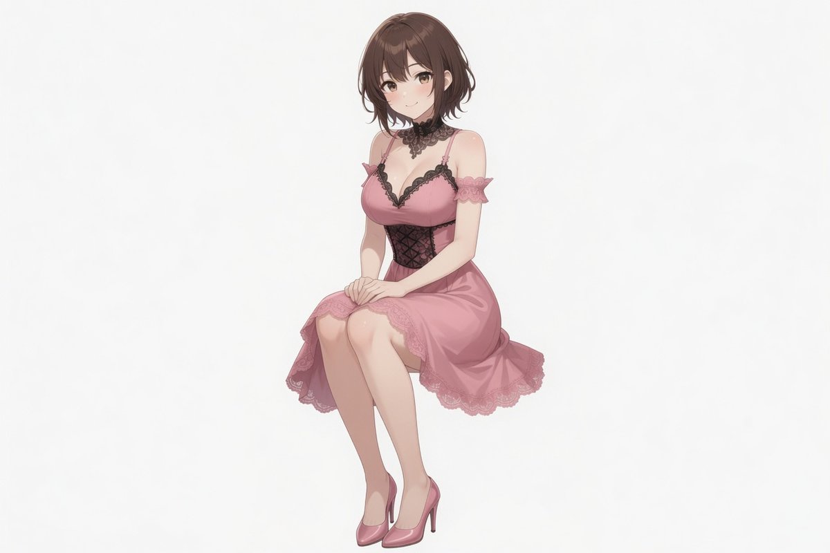 Seated Anime Woman in Pink Dress