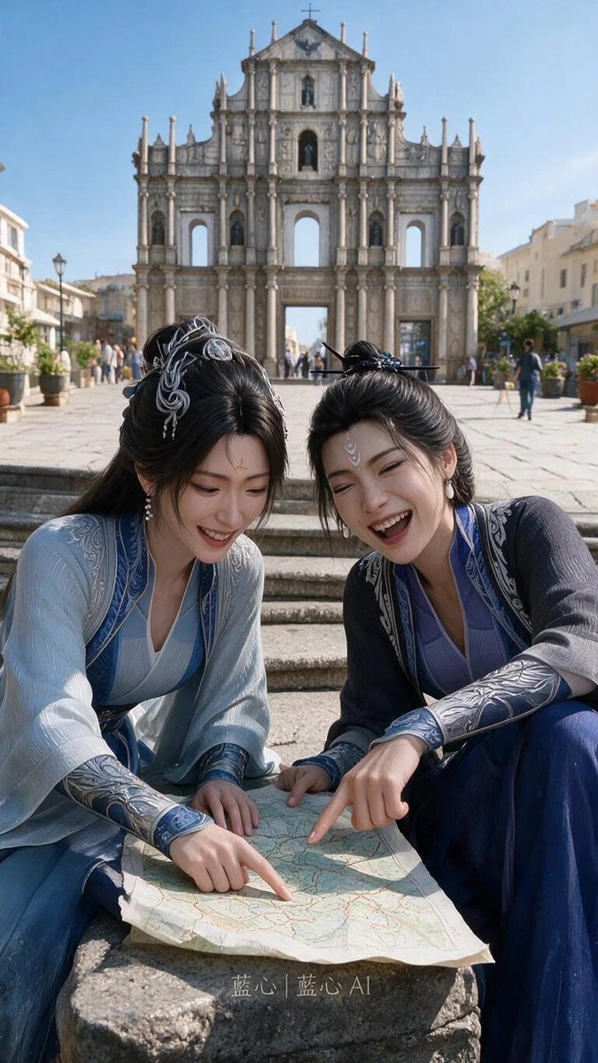 Fantasy Hanfu Travelers at Historic Church