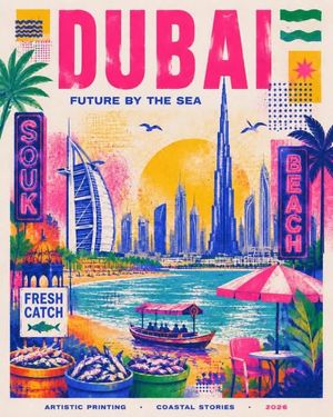 Dubai Risography Travel Poster AI image template preview
