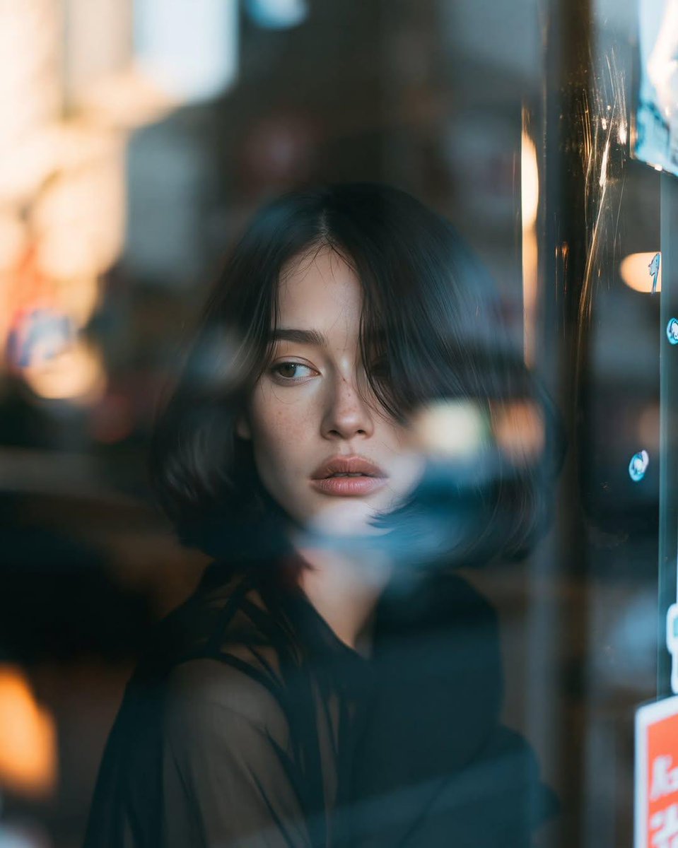 Reflective Urban Cafe Window Portrait
