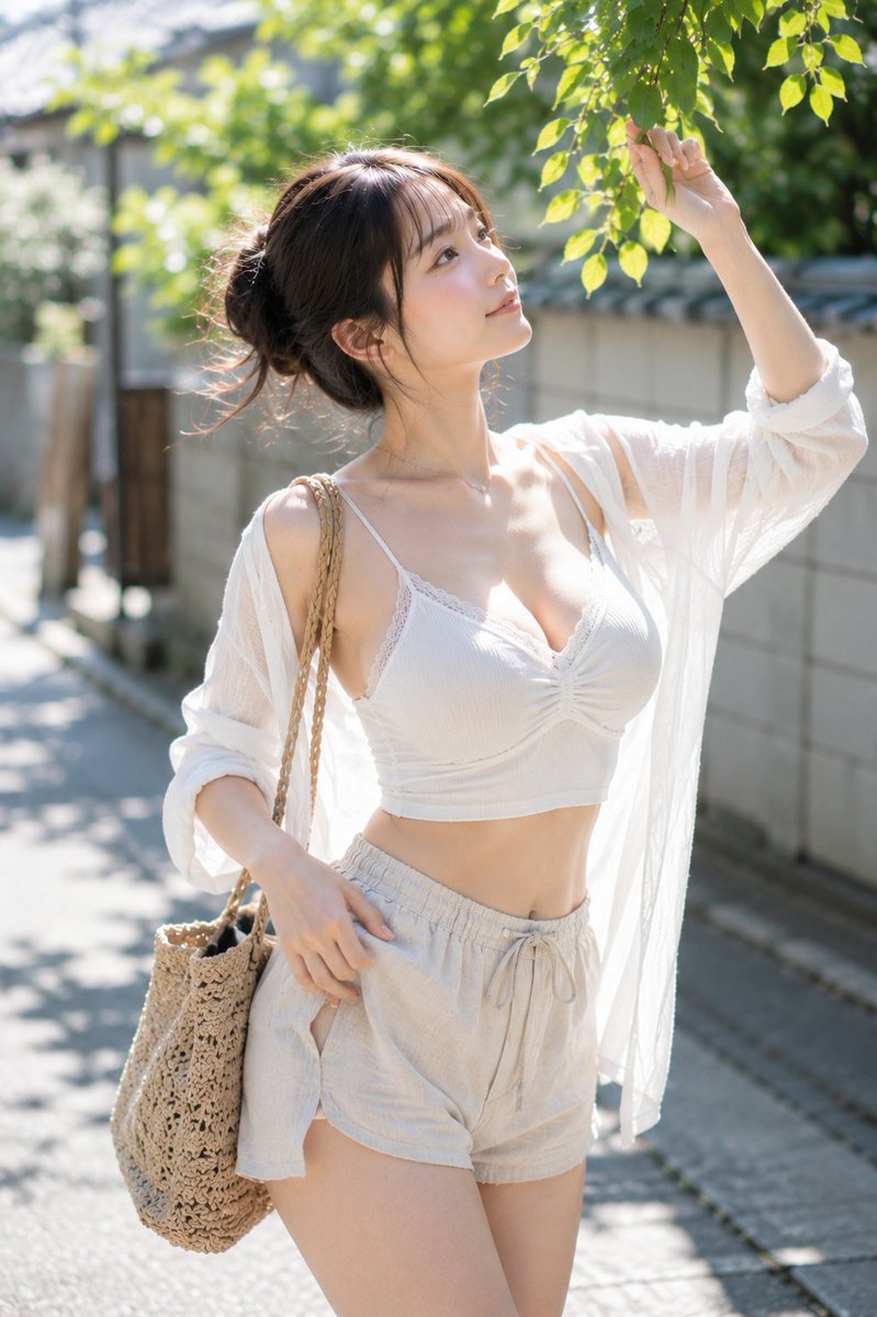 Japanese Summer Portrait Under Leaf Shadows