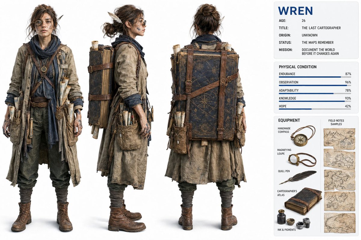 Realistic Cartographer Character Design Sheet