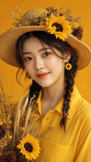Sunflower Straw Hat Portrait AI image template preview