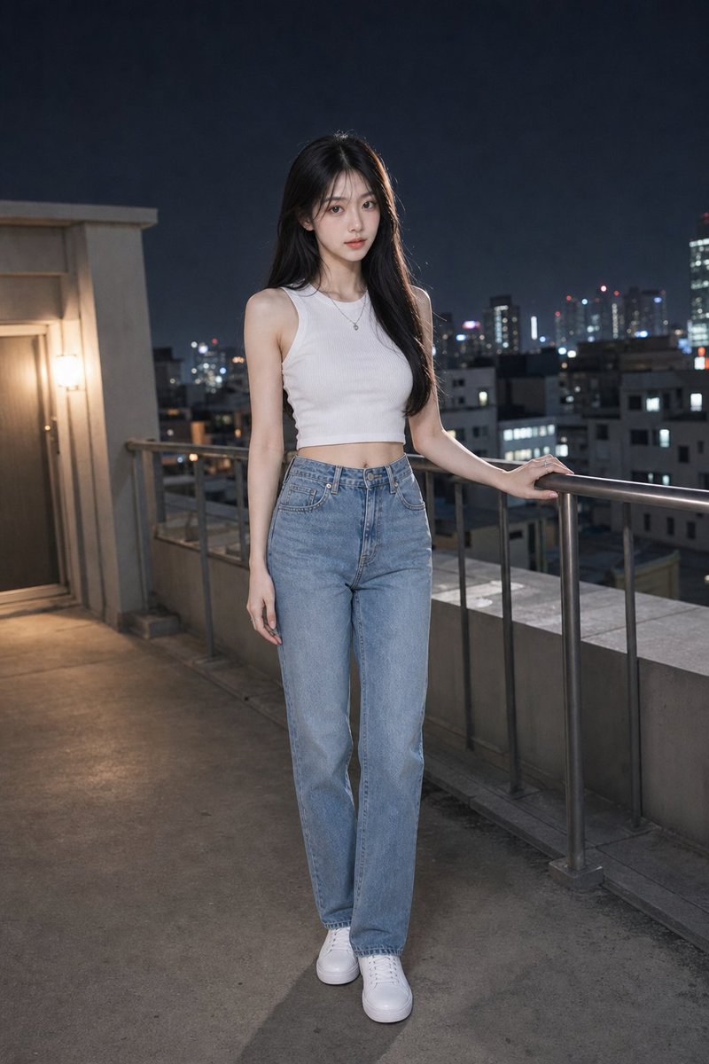 Night Rooftop Fashion Portrait