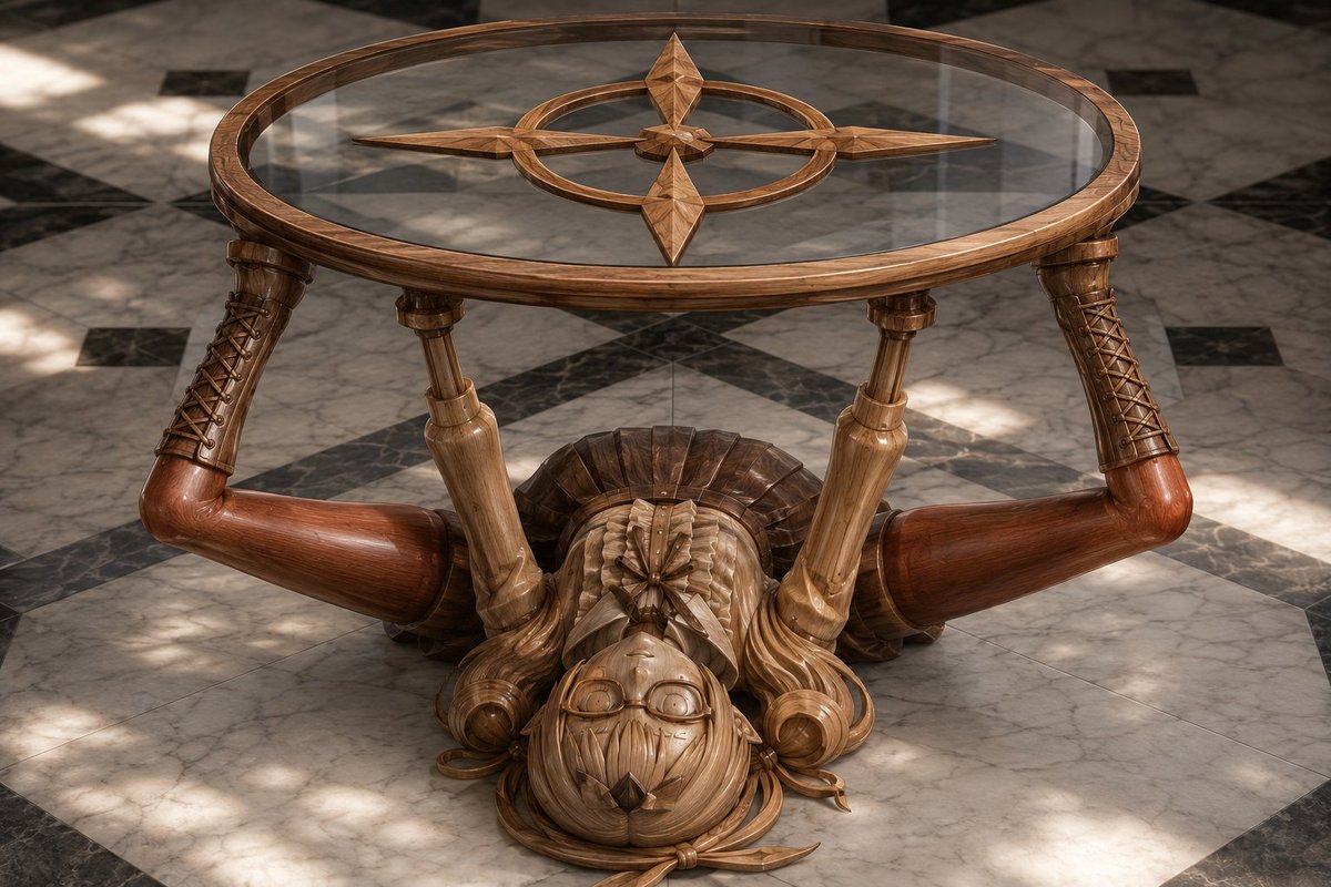 Anime Girl Transformed Into Glass Table