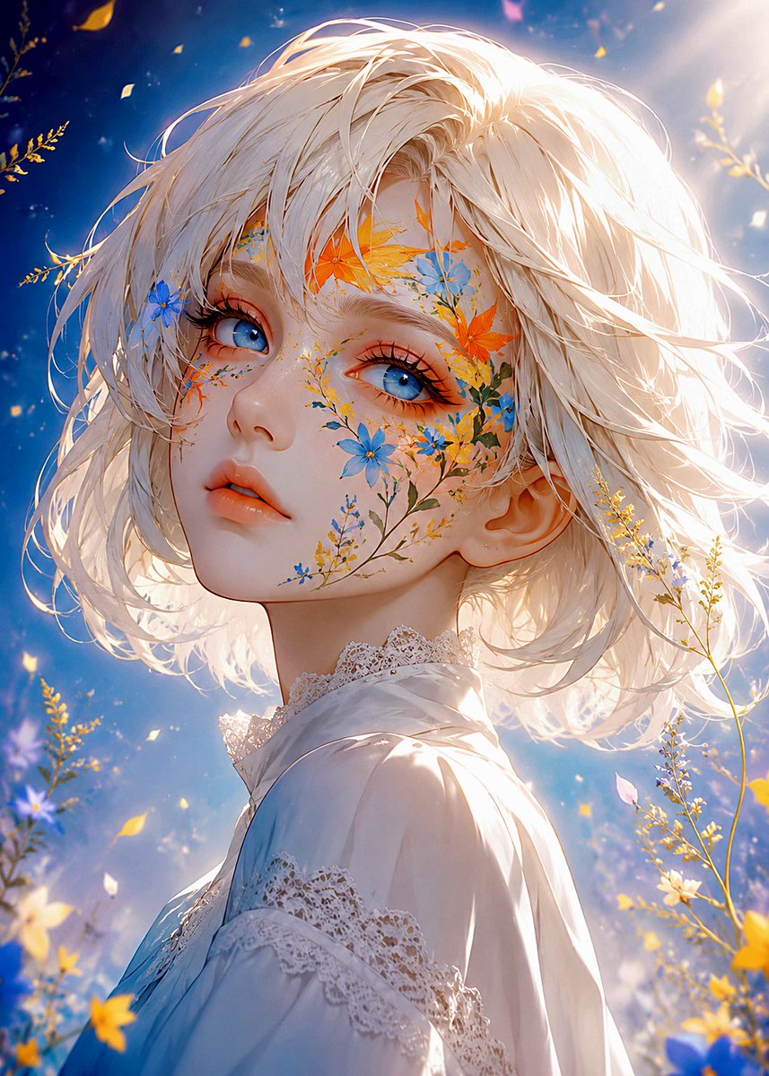 Floral Face Paint Anime Portrait