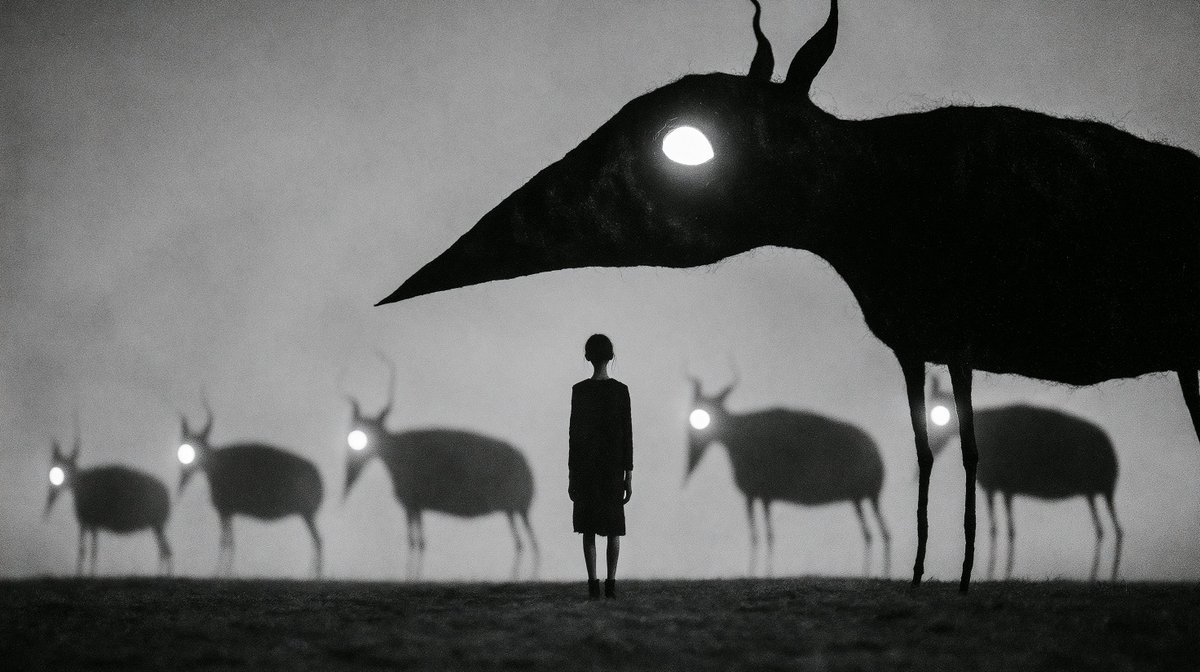 Monochrome Surreal Bird-Beast Encounter