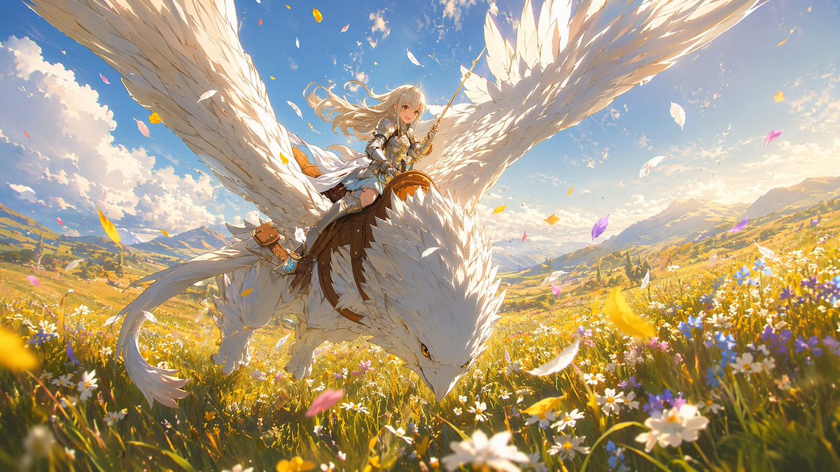 White-Haired Griffin Rider Meadow Flight