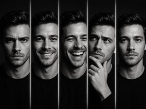 Five Expression Monochrome Portrait AI image template preview