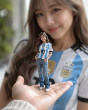 Miniature Woman Forced Perspective Portrait — A {argument name="subject" default="tiny miniature woman standing on the palm of a human hand"}, forced perspectiv