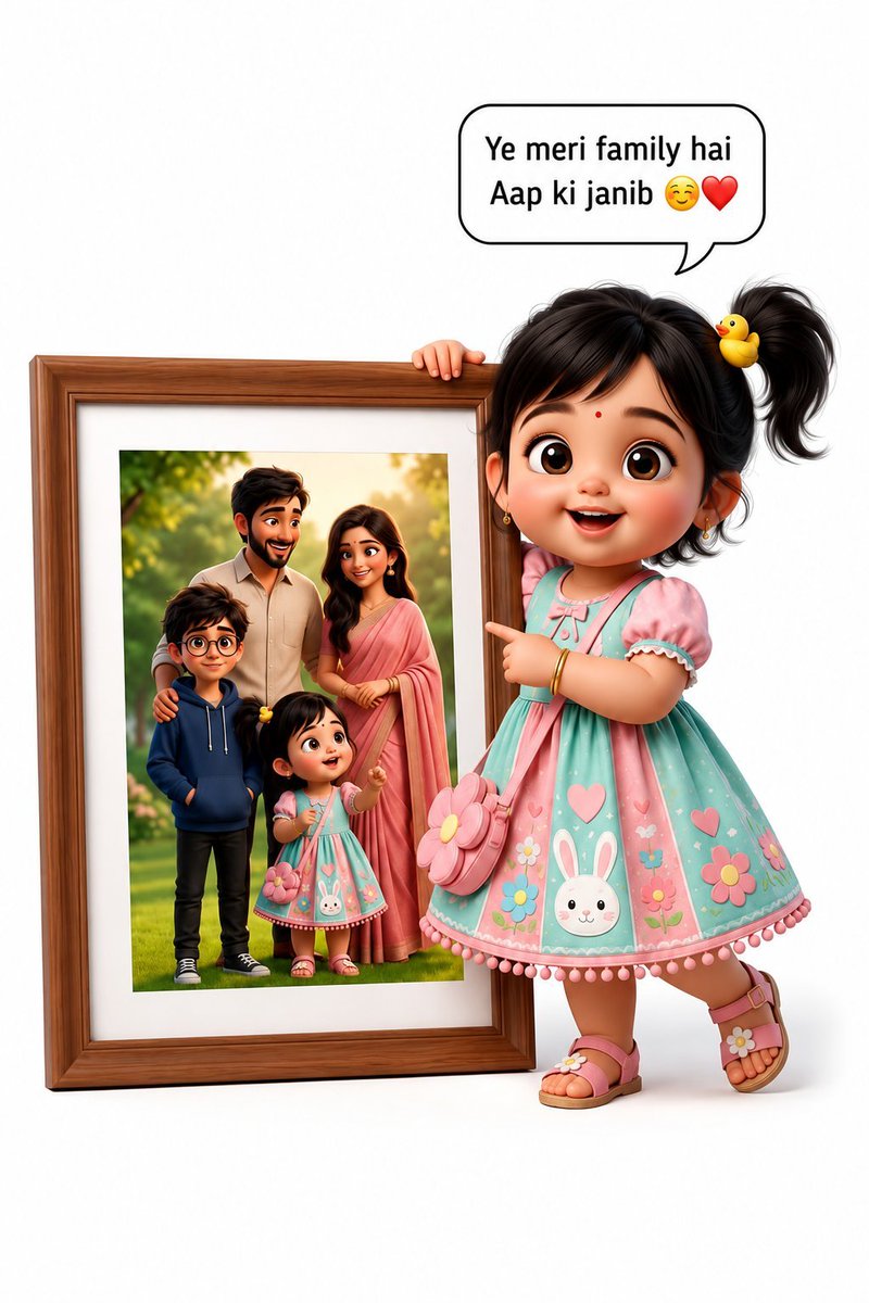3D Pixar Style Girl Family Portrait