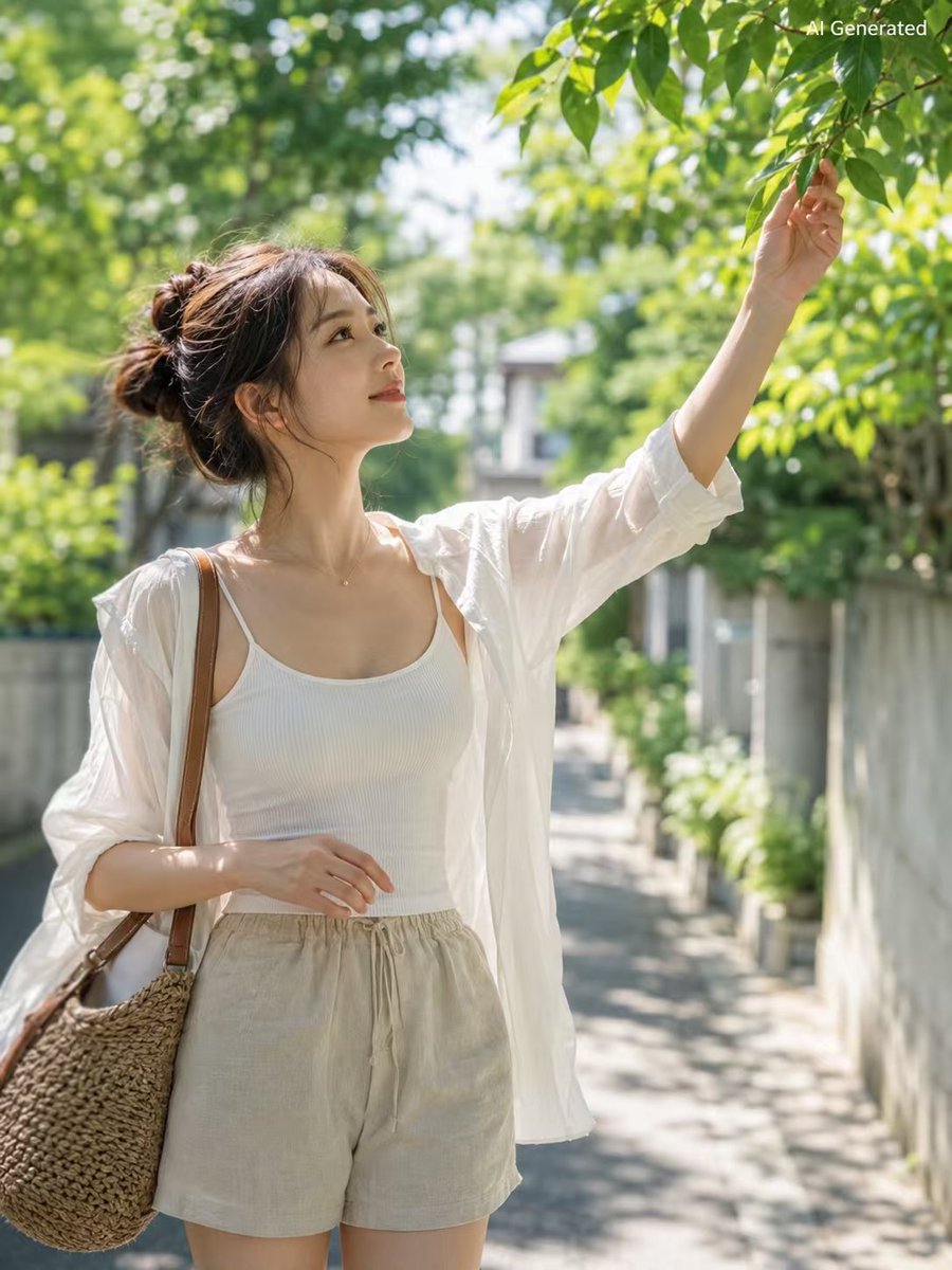 Summer residential street woman portrait