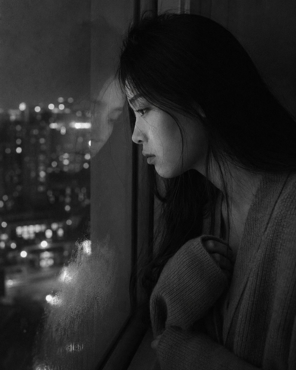 Melancholic Night Apartment Window Portrait