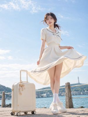 Japanese Seaside Travel Portrait — 主題：\n{argument name="主題" default="海風の旅"}\n\n人物・表情：\n{argument name="人物" default="20代女性"}。自然で成熟した日本女性らしい雰囲気。黒茶色の髪を低めのゆるいサイドポニー