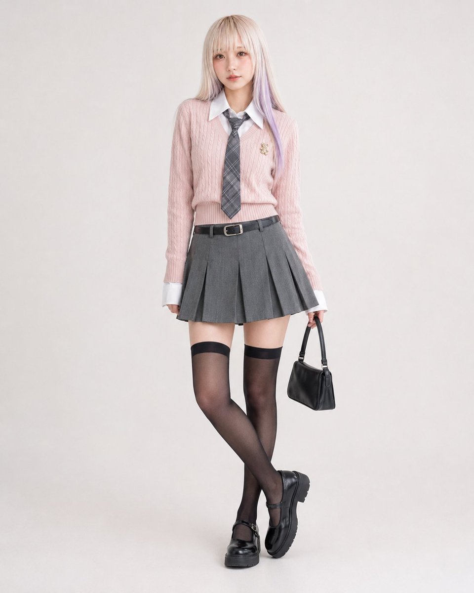 E-commerce Main Image - Pink Cable Knit School Uniform - Image 2