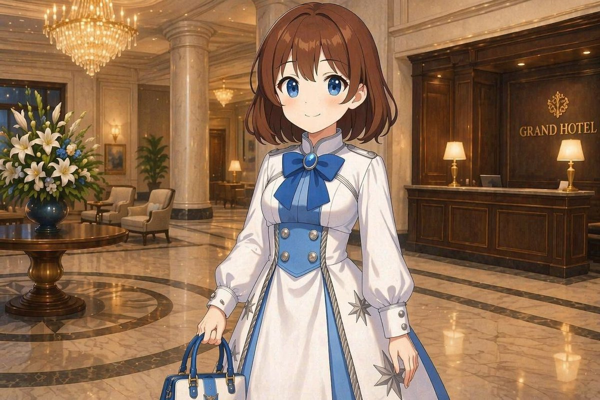 Anime Hotel Attendant in Grand Lobby