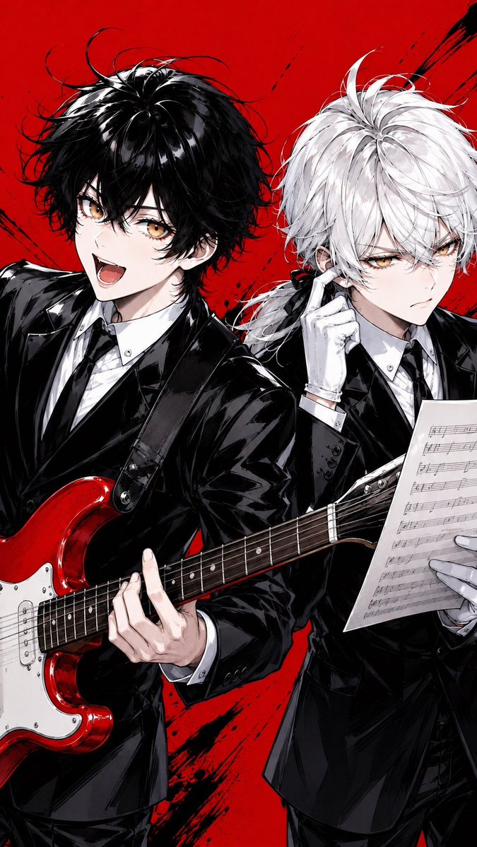Anime Rock Duo with Guitar and Sheet Music