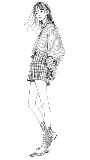 Manga Fashion Line Art Girl AI image template preview