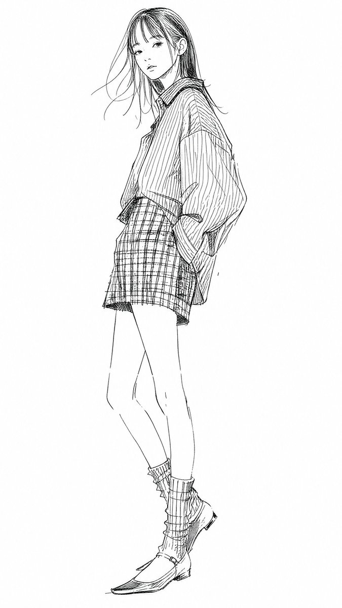Manga Fashion Line Art Girl