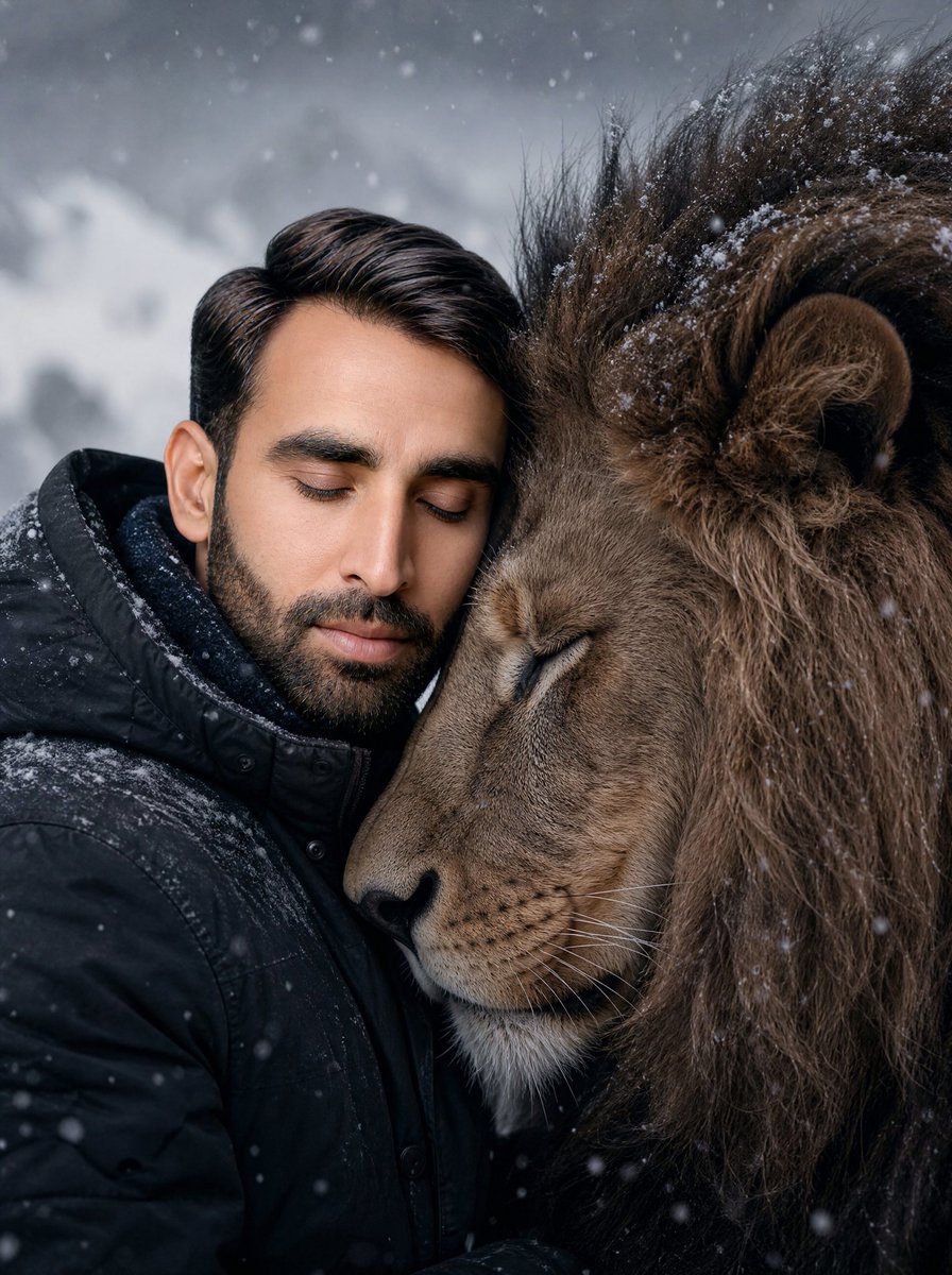 Man and Lion Bonding Portrait