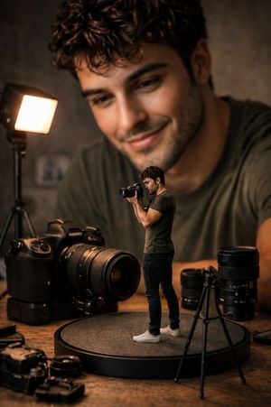 Miniature Photographer Macro Studio Scene AI image template preview