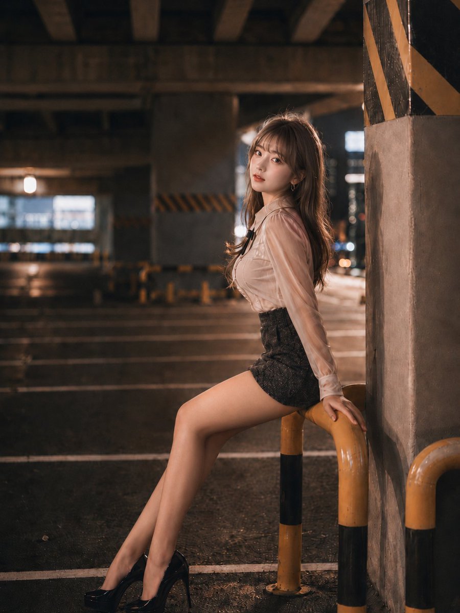 Night Parking Lot Fashion Portrait