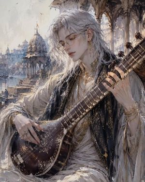 Ethereal Androgynous Musician Portrait AI image template preview