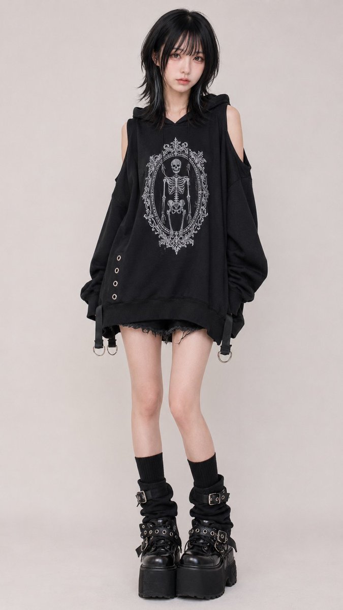 E-commerce Main Image - Gothic Oversized Graphic Hoodie Outfit - Image 2