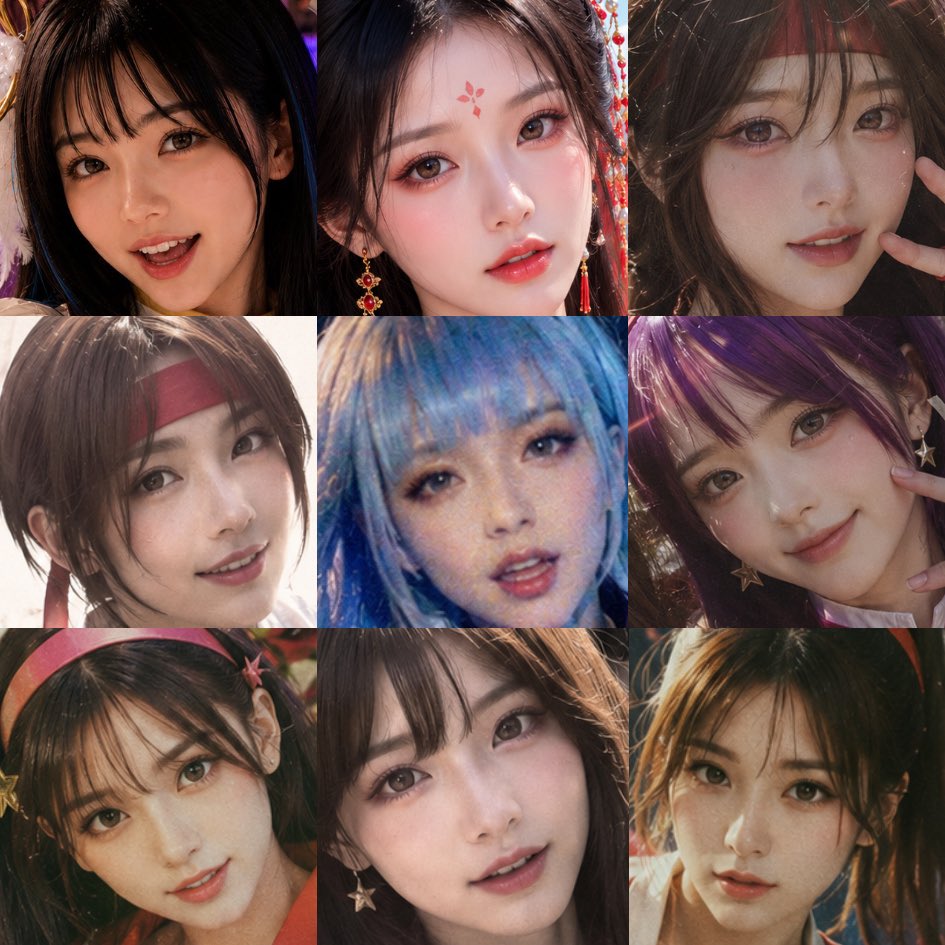 Nine-Panel AI Beauty Face Collage