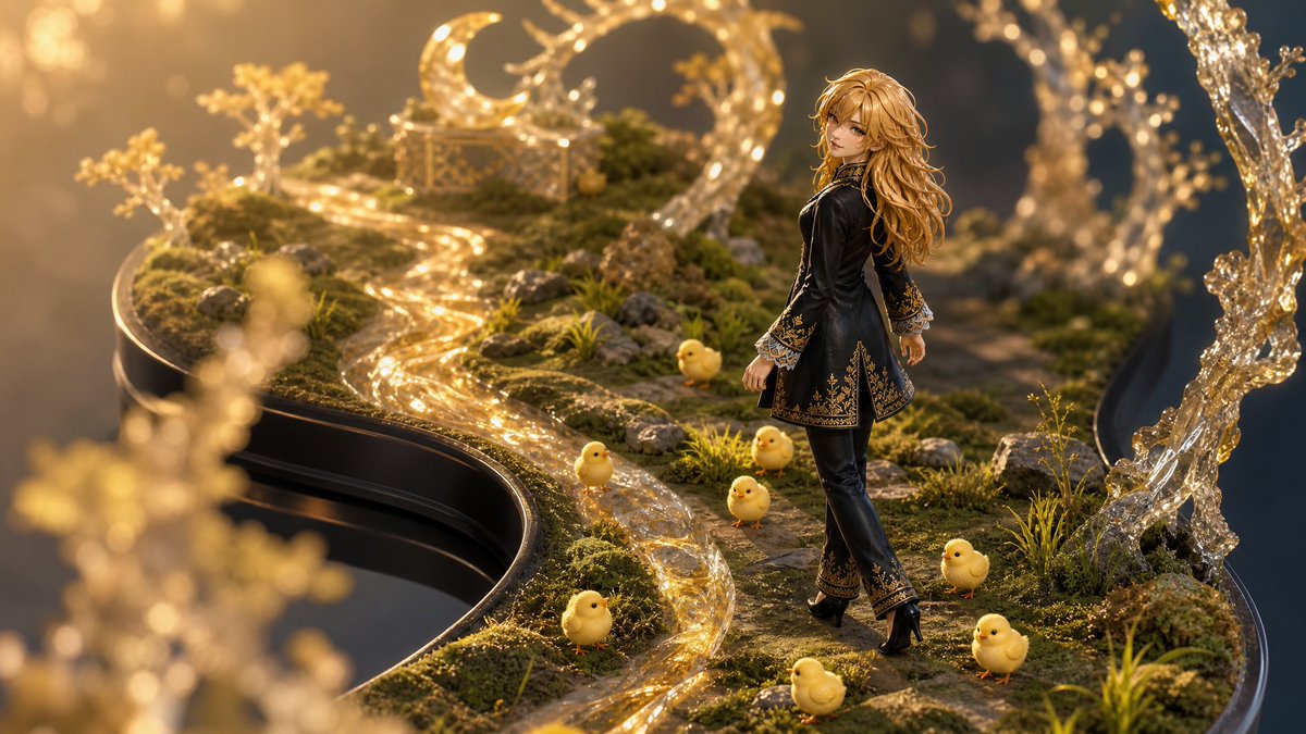 Golden Fantasy Diorama with Chicks