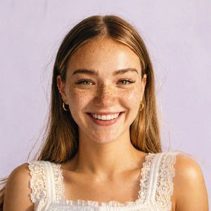 Sunny Freckled Profile Portrait AI image template preview