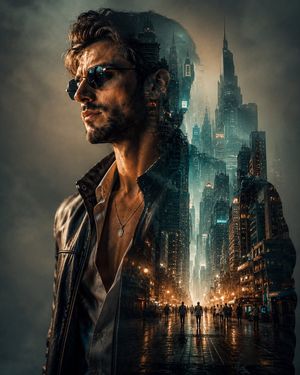 Cinematic Double Exposure Portrait AI image template preview