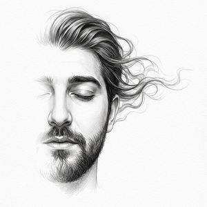 Minimalist Half-Face Graphite Sketch AI image template preview