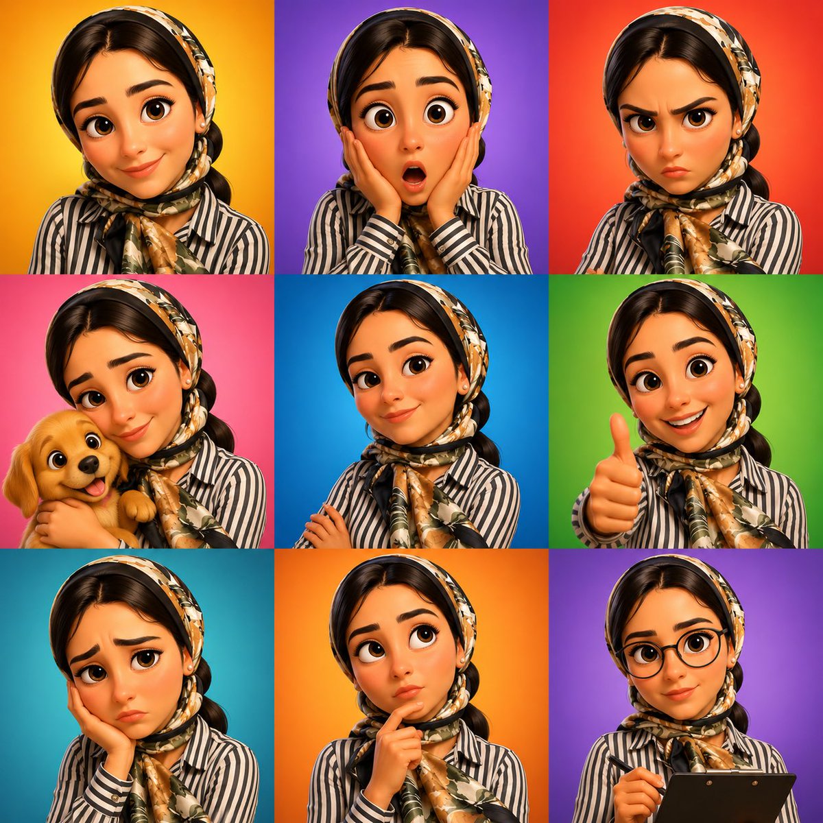 3D Cartoon Character Emotion Grid