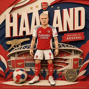 Layered Paper-Cut Athlete Poster — Create a premium layered paper-cut editorial poster introducing {argument name="athlete name" default="[Haaland]"}. The same 