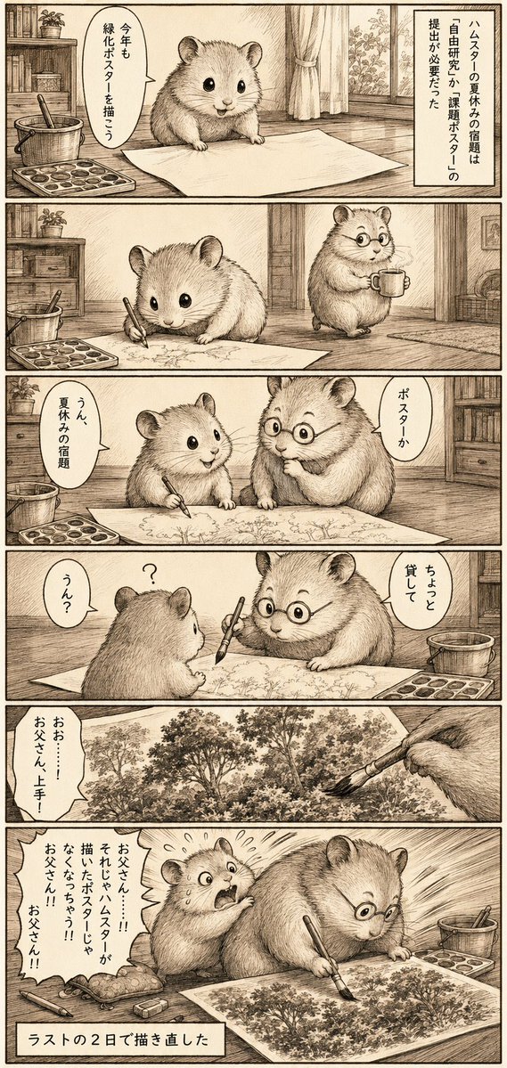 Sepia Hamster Summer Homework Manga