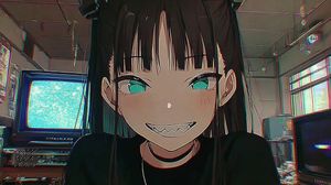 Retro 2.5D Anime CRT Girl AI image template preview