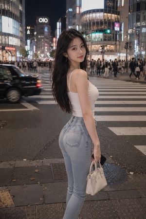 Tokyo Night Crosswalk Fashion Portrait AI image template preview