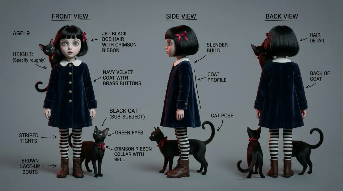 Gothic Girl Character Turnaround Sheet
