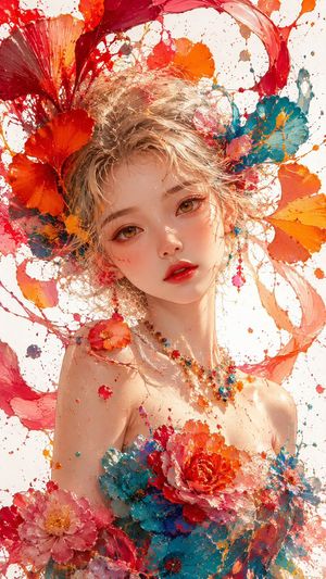 Impasto Oil Portrait of an East Asian Girl — Masterpiece, best quality, 8K ultra detailed, thick impasto oil painting, splashing paint texture, close-up bust po