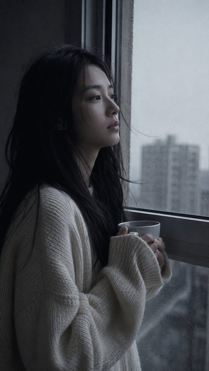 Melancholic Pre-dawn Window Portrait