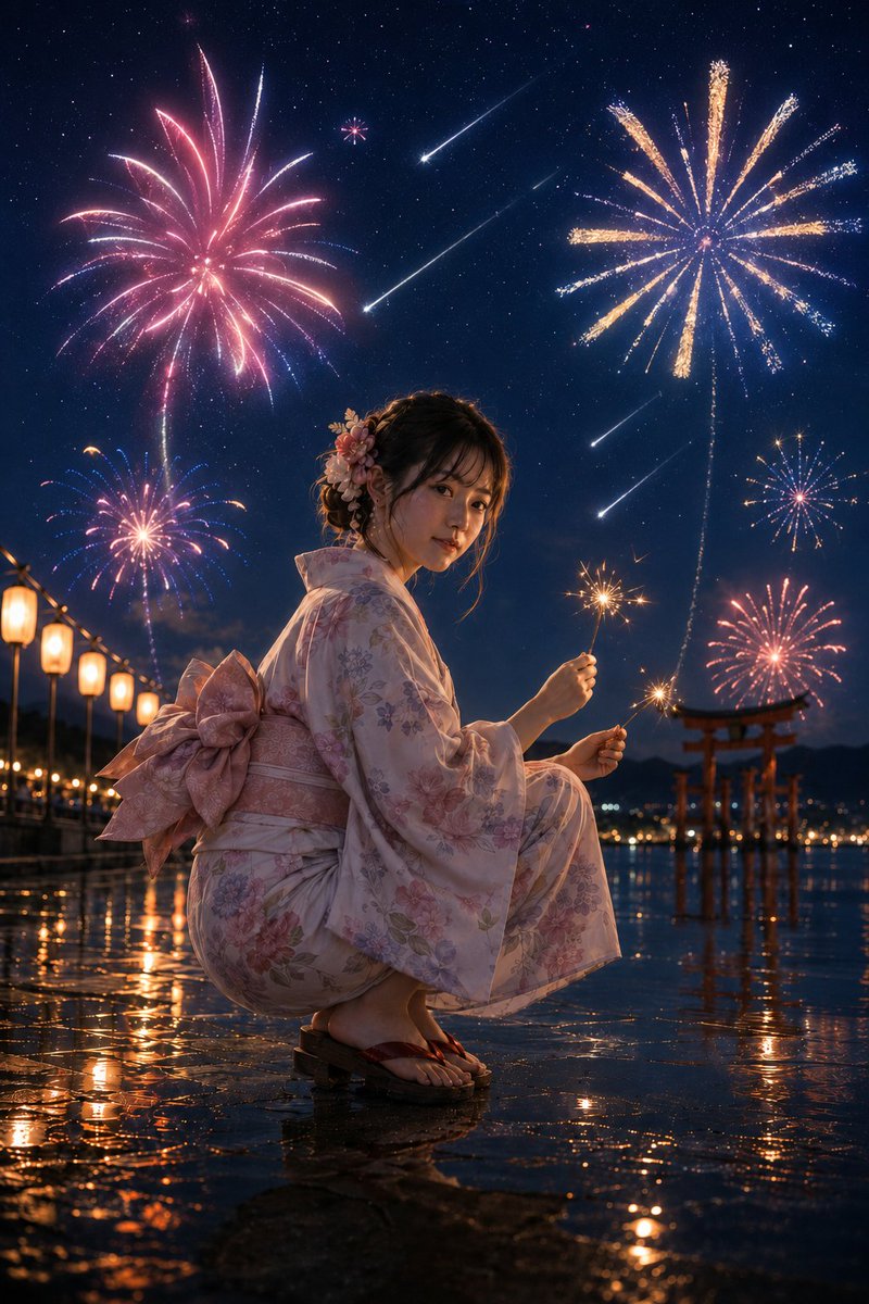 Summer Night Fireworks and Meteor Shower